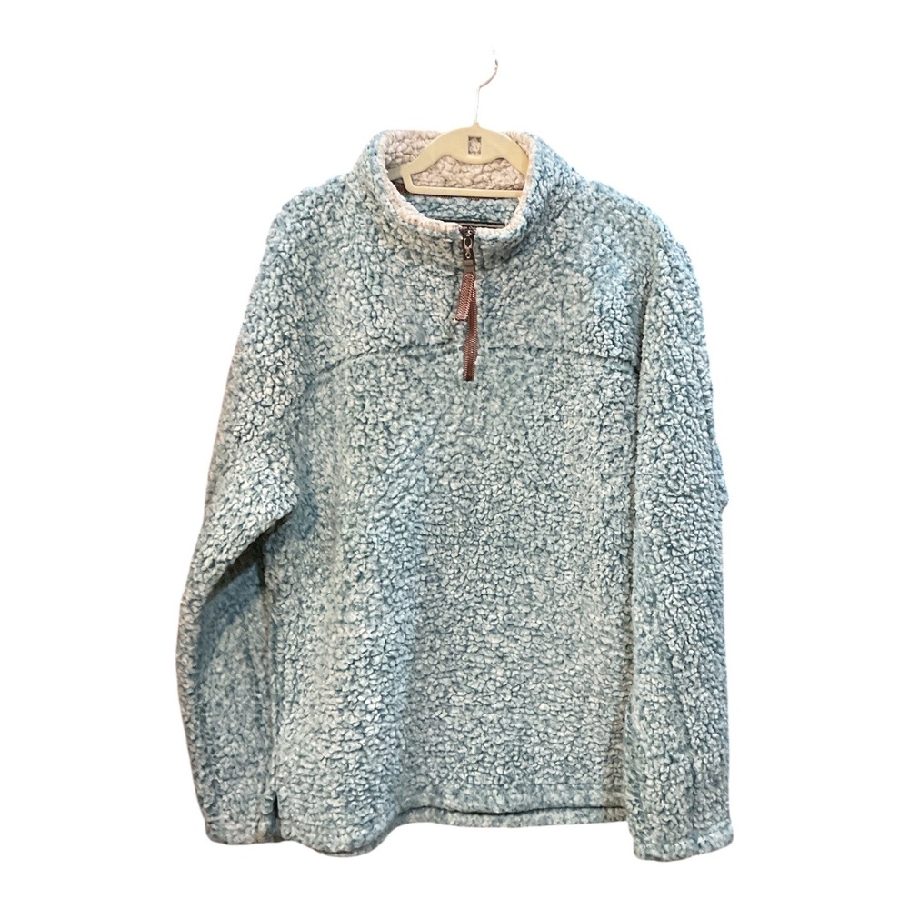 True Grit Frosty Tipped Sherpa Fleece Quarter Zip Pullover Light Blue Women M
